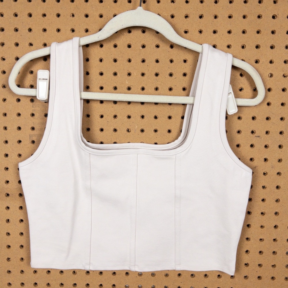 Hunter & Brown Womens‎ Cream Square Neck Seamed Crop Tank Top Large NWOT